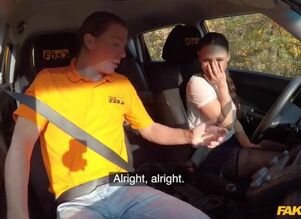 Trampy college girl driver faux driving